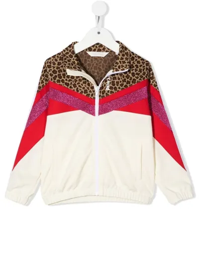 Palm Angels Kids' Colour-block Zip-up Sweatshirt Jacket In White