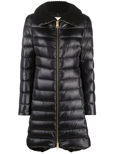 Herno Knitted-collar Padded Coat In Black