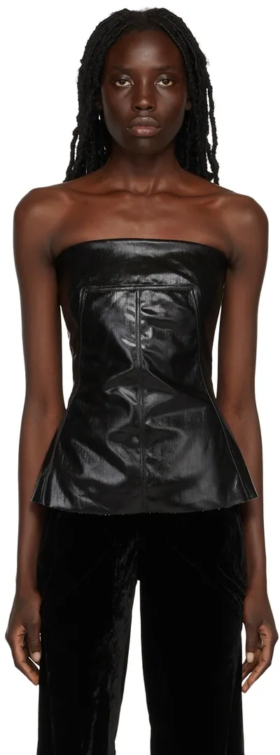 Rick Owens Lacquered Stretch Denim Strapless Bustier Top In Black