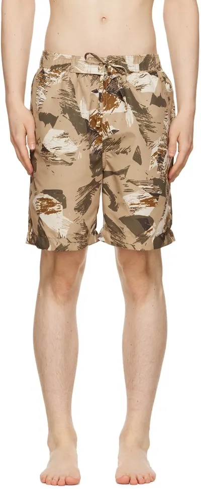 Isabel Marant Hydra Abstract Camo Swim Trunks In Beige