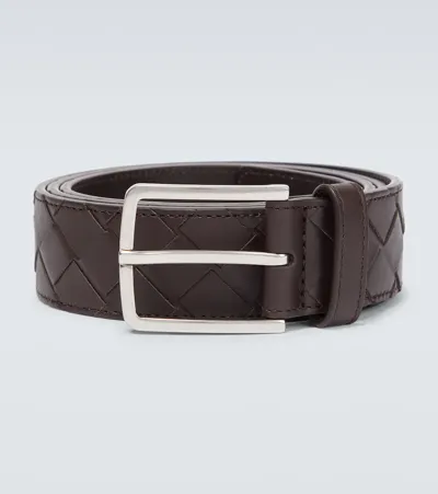 Bottega Veneta Intreccio Leather Belt In Fondant-silver