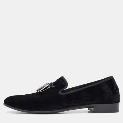 Pre-owned Giuseppe Zanotti Guiseppe Zanotti Black Croc-embossed Velvet Horn Tassel Loafer Size 42