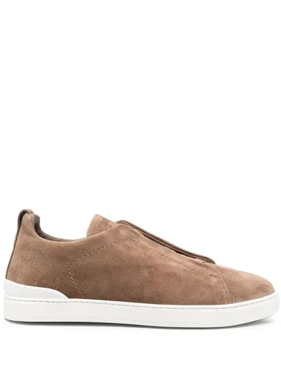 Zegna Triple Stitch Suede Low-top Sneakers In Gray