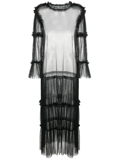 Mm6 Maison Margiela Sheer Long-length Ruffle-trim Blouse In Schwarz