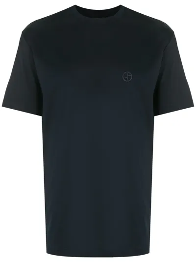 Giorgio Armani Logo-print Cotton T-shirt In Navy Blue