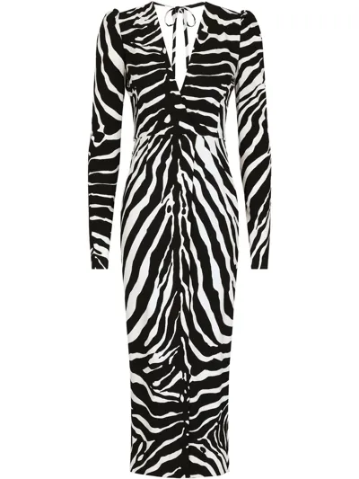 Dolce & Gabbana Zebra Print Viscose-blend Long Dress In Multicolor