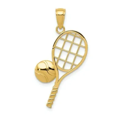 Pre-owned Accessories & Jewelry 14k Gelbgold Poliert & Diamantschliff Sports Thema Kugel W / Tennisschläger