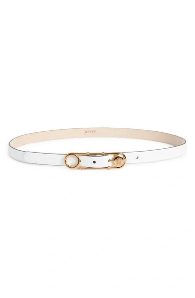 Versace Safety Pin Leather Belt In Optical White