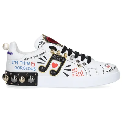 Dolce & Gabbana Low-top Sneakers Portofino Nappa Leather In White,multicolor