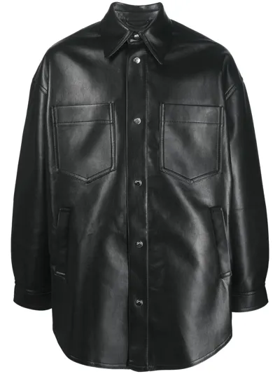 Nanushka Martin Faux-leather Shirt Jacket In Black