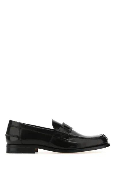 Tod's Polished Block Heel Loafers With Penny Slot In Black