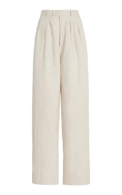 Posse Exclusive Louis Pleated Linen Wide-leg Trousers In Neutral