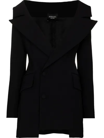 A.w.a.k.e. Black Deep V-neck Double-breasted Blazer