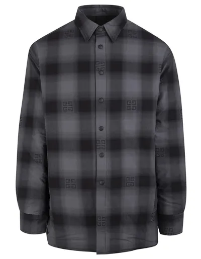 Givenchy Man Grey Quilted Flannel Shirt Jacket With 4g Checks In Multi