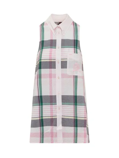 Tommy Hilfiger Prep Crest Madras Check Sleeveless Shirt In Pink