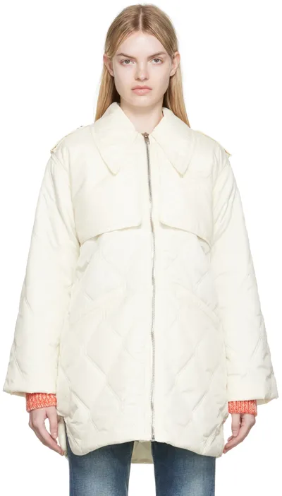 Ganni Off-white Quilted Jacket In Multicolor