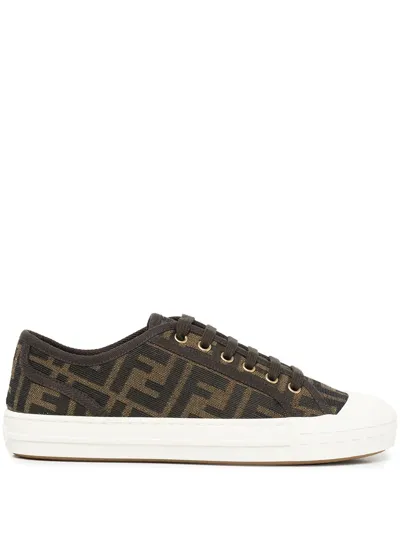 Fendi Ff-motif Domino Sneakers In Brown