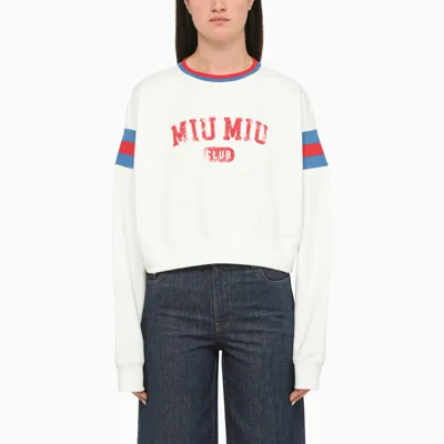 Miu Miu White Crew Neck Sweater With Logo