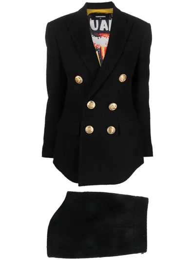 Dsquared2 Black Double-breasted Skirt Suit In Nero