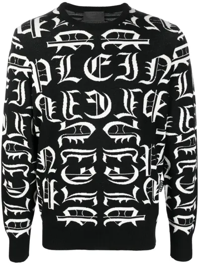 Philipp Plein Logo-embroidered Crew Neck Sweater In Black