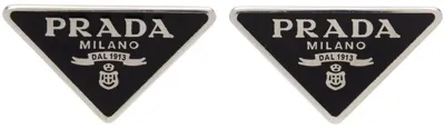 Prada Symbole Sterling Silver Earrings In Black