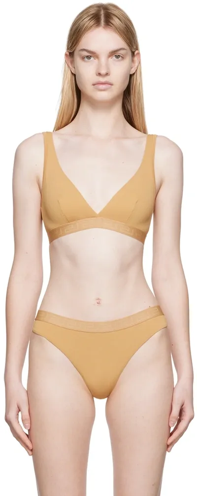 Versace Brown Greca Border Bra In Toffee (beige)