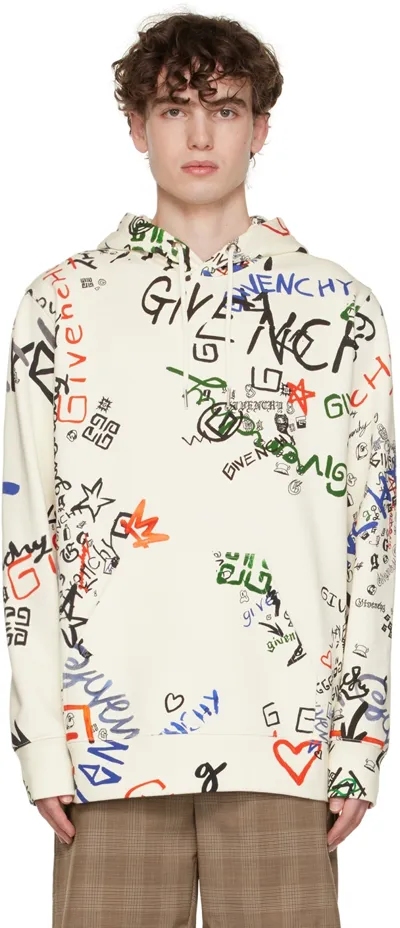 Givenchy Graffiti-print Cotton-blend Jersey Hoodie In Neutrals