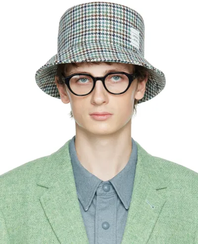 Thom Browne Multicoloured Houndstooth Wool Bucket Hat In Green