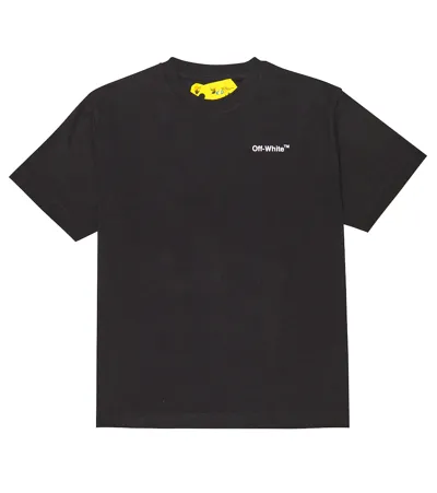 Off-white Kids' Off White T-shirt Nera In Jersey Di Cotone Bambina In Black Yellow