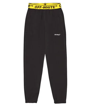 Off-white Kids' Branded Cotton-jersey Jogging Bottoms 4-12 Years In Black Yellow