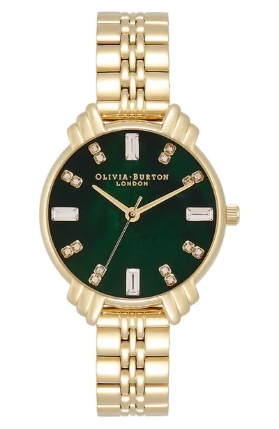 Olivia Burton Women's Art Deco Gold-tone Bracelet Watch 30mm In Green