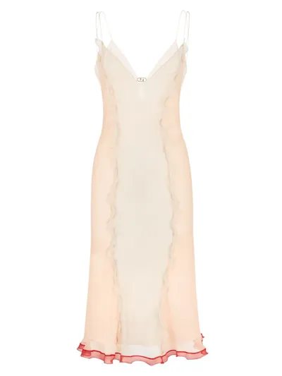 Fendi Ruffle Layered Chiffon Creponne Slip Dress In Babe Dizzie