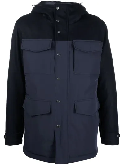 Paul & Shark Multi-pocket Down Hooded Coat In Blue