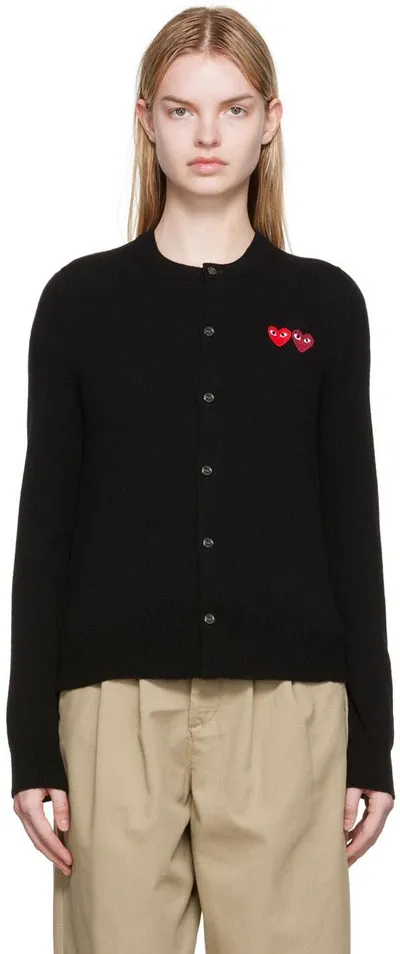 Comme Des Garçons Play Black Double Heart Patch Cardigan