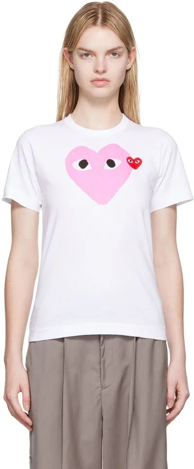 Comme Des Garçons Play White Heart Patch T-shirt In Pink