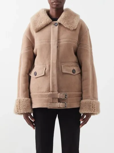 Tom Ford Dropped-shoulder Shearling-trimmed Suede Jacket In Neutrals