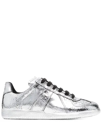 Maison Margiela Women's Metallic Leather Low-top Sneakers In Silver