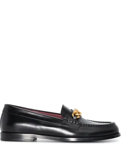 Valentino Garavani Black Vlogo Signature Leather Loafers In Nero