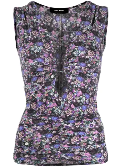 Isabel Marant Jillya Silk Top With Purple Floral Print In Viola