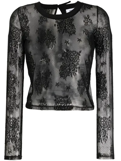 Gcds Semi-sheer Lace Top In Black