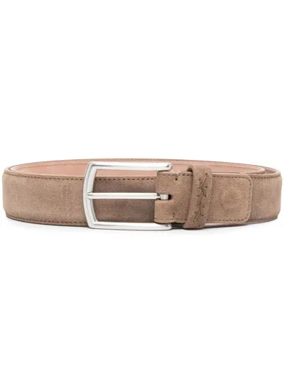 Zegna Tonal-stitch Detail Belt In Beige