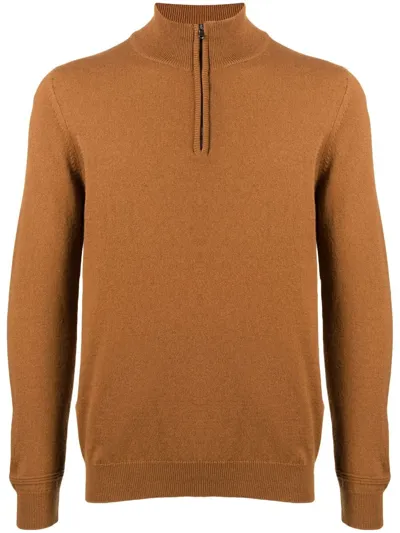 Pringle Of Scotland Short-zip Cashmere Jumper In Brown