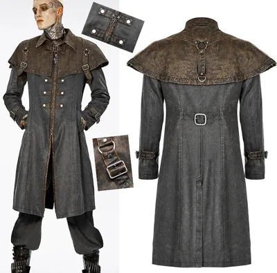 Pre-owned Punk Rave Steampunk Zweifarbig Mantel Gothic Punk Militär Retro Riemen Cape Punkrave Mann