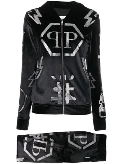 Philipp Plein Logo-studded Hoodie Tracksuit In Black