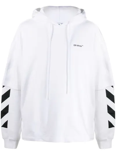 Off-white Wave Diagonal Brand-print Cotton-jersey Hoody In White