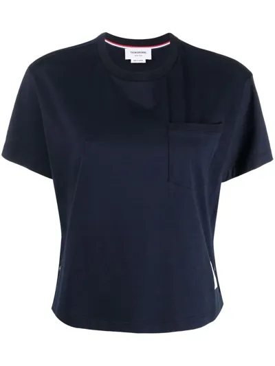 Thom Browne Rwb Tab Cotton T-shirt In Blue