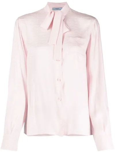 Prada Pussy-bow Silk Jacquard Blouse In Rosa