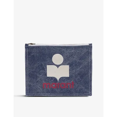 Isabel Marant Nettia Velvet-embossed Canvas Pouch In Blue