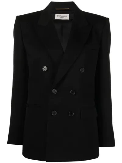 Saint Laurent Peak-lapel Double-breasted Blazer In Black