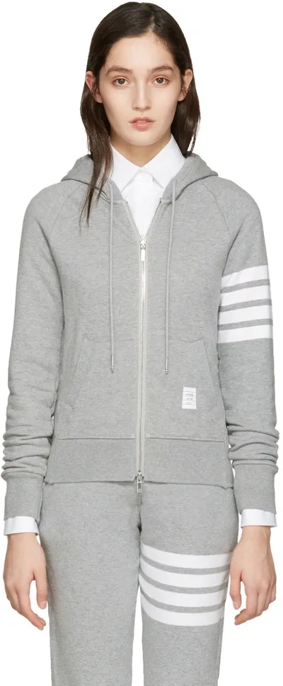 Thom Browne Intarsia Cotton Jersey Zip-up Sweatshirt In Grey